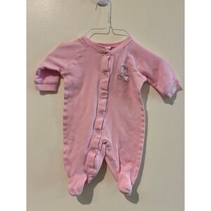Vintage Baby Connection Pink Heart Embroidered Footed Romper 0-3 Months